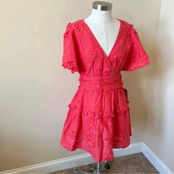 New! BTFL-Life Madie Embroidered Flutter Sleeve Mini Dress nwt 26036 - Picture 3 of 9